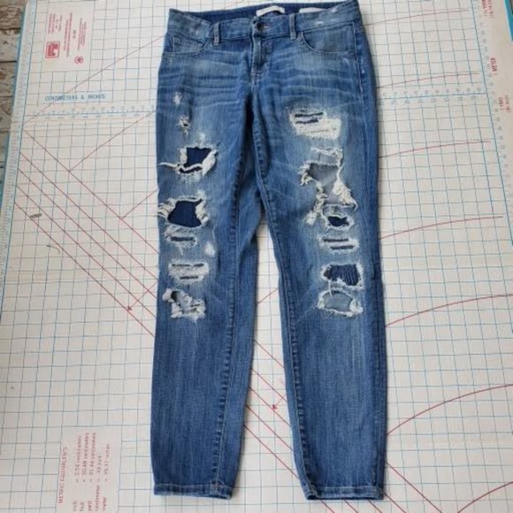Guess Power Curvy Mid Women's Size 29 Jeans 32x29 Denim Distressed Holes Patches - Picture 1 of 14
